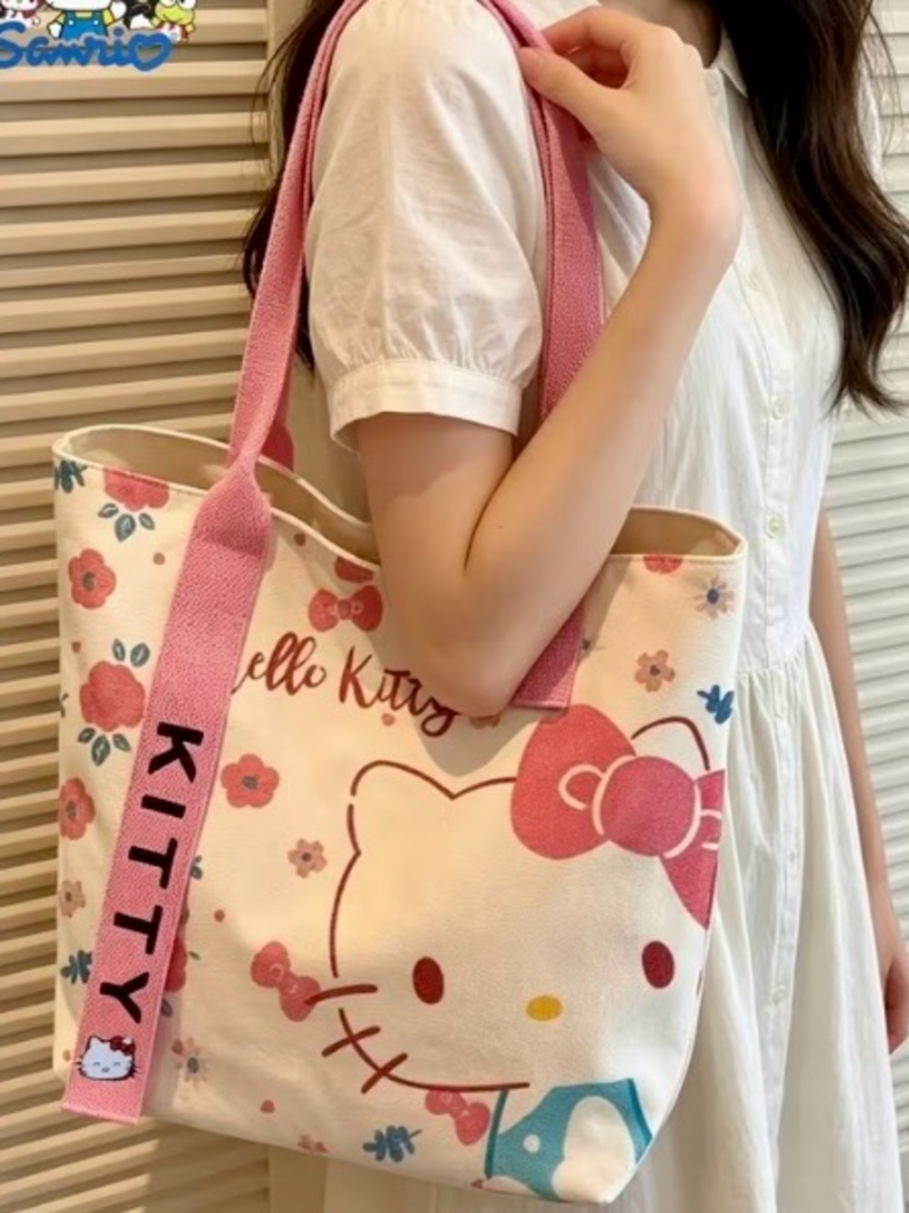 Hello Kitty Floral Canvas Shopper Tote Bag